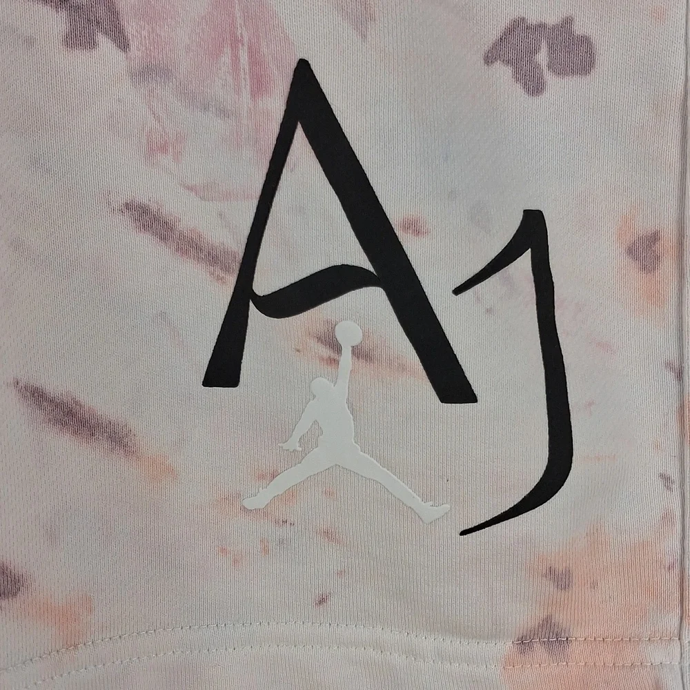 Air Jordan Brand Logo White Tye Dye Soft Casual Drawstring 2 Pocket Med Shortw